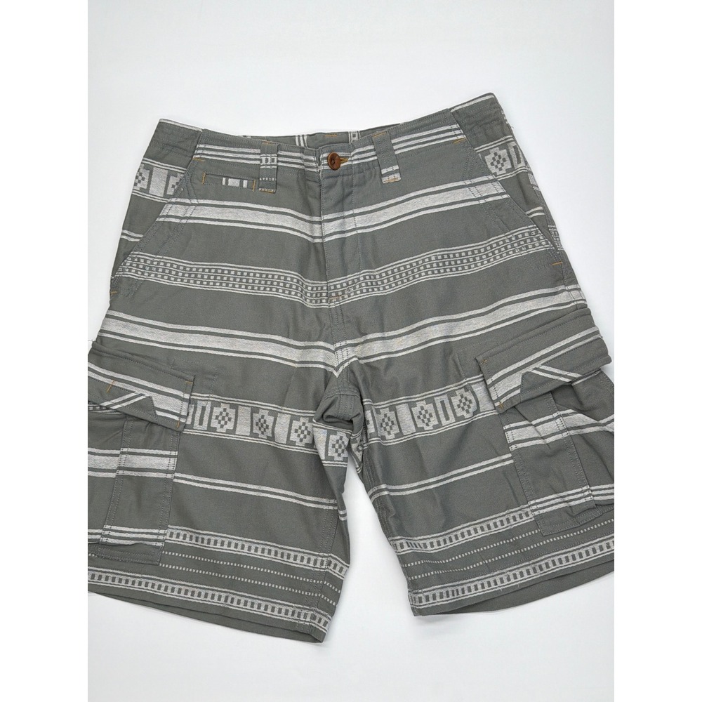 True Grit Mens Cargo Shorts Grey White Southwestern Geometric Striped Size 36